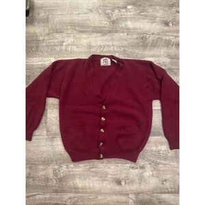 Sears Roebuck And Co. Cardigan Women's Size L 100% Lambswool Button Red Large‎